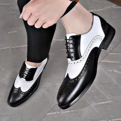 Men's Shoes Fashion Bullock Carved Large Size Color Matching Trend All-match Young Men's Business Formal Leather Shoes Men