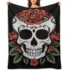 Sugar Skull with Roses Throw Blanket Anime Soft Plush Plaid Sofa Bed Valentine Gift Ideas Blankets