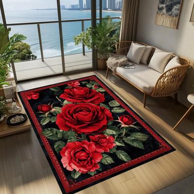 Alfombra de Flores de Rosa Retro para Sala de Estar Decoración de Área Grande Alfombra para Sofá para Dormitorio Vestidor Felpudo Antideslizante
