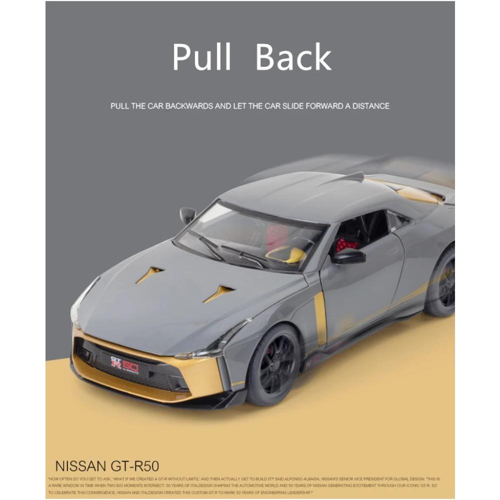 1/24 Niaasn GTR 50 Alloy Sports Car Model Diecasts Metal Toy Race Car Model Sound and Light Simulation Collection Childrens Gift