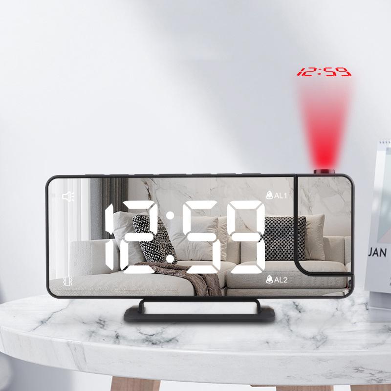 New Radio Projection Alarm Clock LED Large Screen Digital Display Temperature and Humidity Clock Desktop Electronic Clock