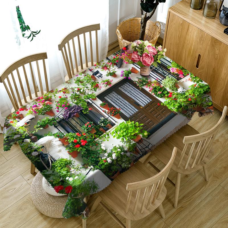 Flower House Tablecloth Beautiful Alley Pattern Waterproof Thicken Rectangular And Round Table Cloth For Wedding