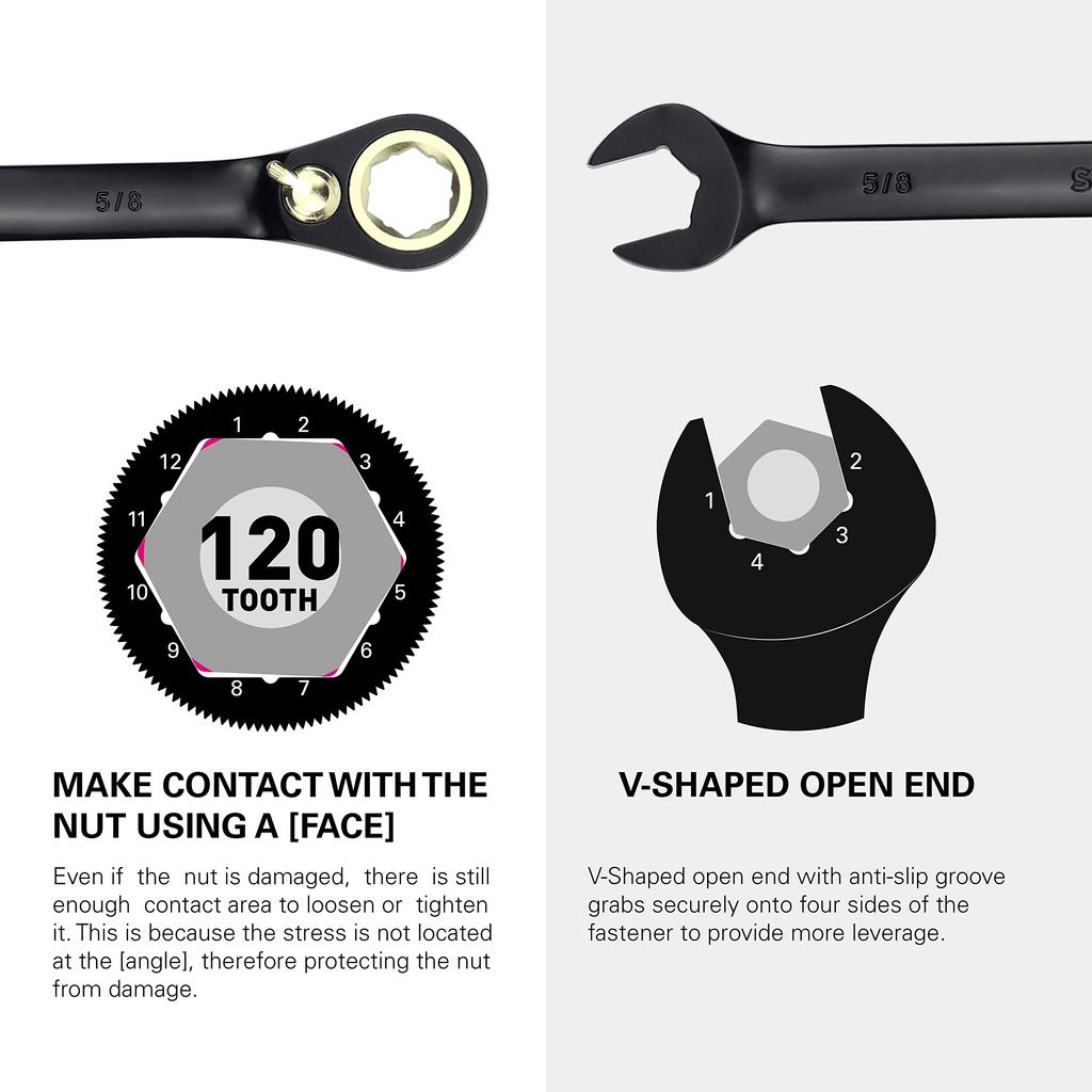 STARWORK TRUE Ratchet Wrench 120T Head Gear XL Ratchet Wrench Set with Storage Bag 20-Piece MECHANIC™ Dual-purpose Non-Slip (SAE/Metric)