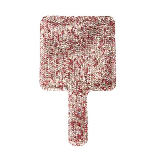 

Glitter Rhinestone Makeup Mirror with Long Handle High Clarity Portable Women Vanity Mirror Round Love Heart Square Handheld Cosmetic Mirror C