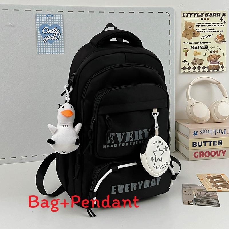 Nylon School Backpack With Color Block Design For Teen Students Black