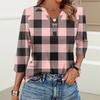 Damenmode Lässig Bedrucktes V-Ausschnitt Knopf Dreiviertelarm T-Shirt Raglanärmel Top