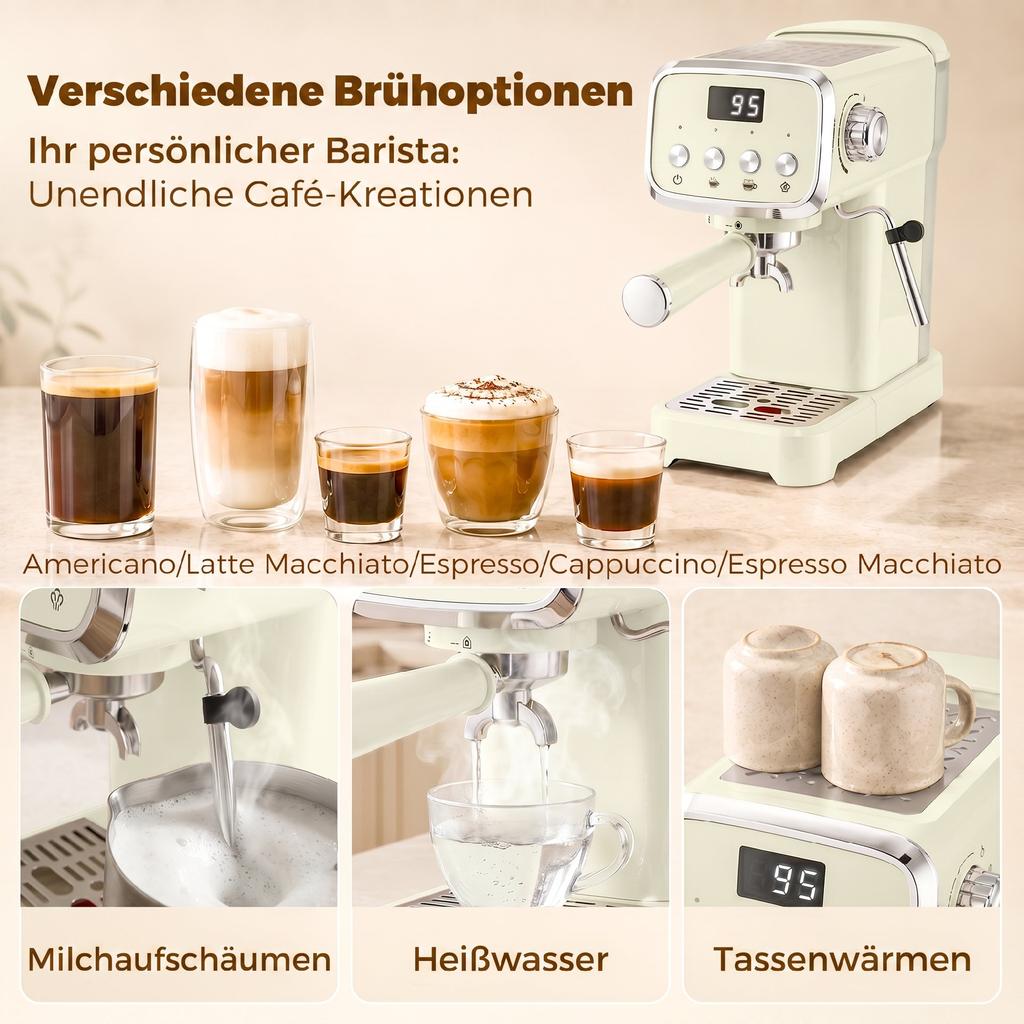 Portafilter Machine 20 Bar Espresso Machine With Milk Frother And 1.2L Removable Water Tank For Espresso