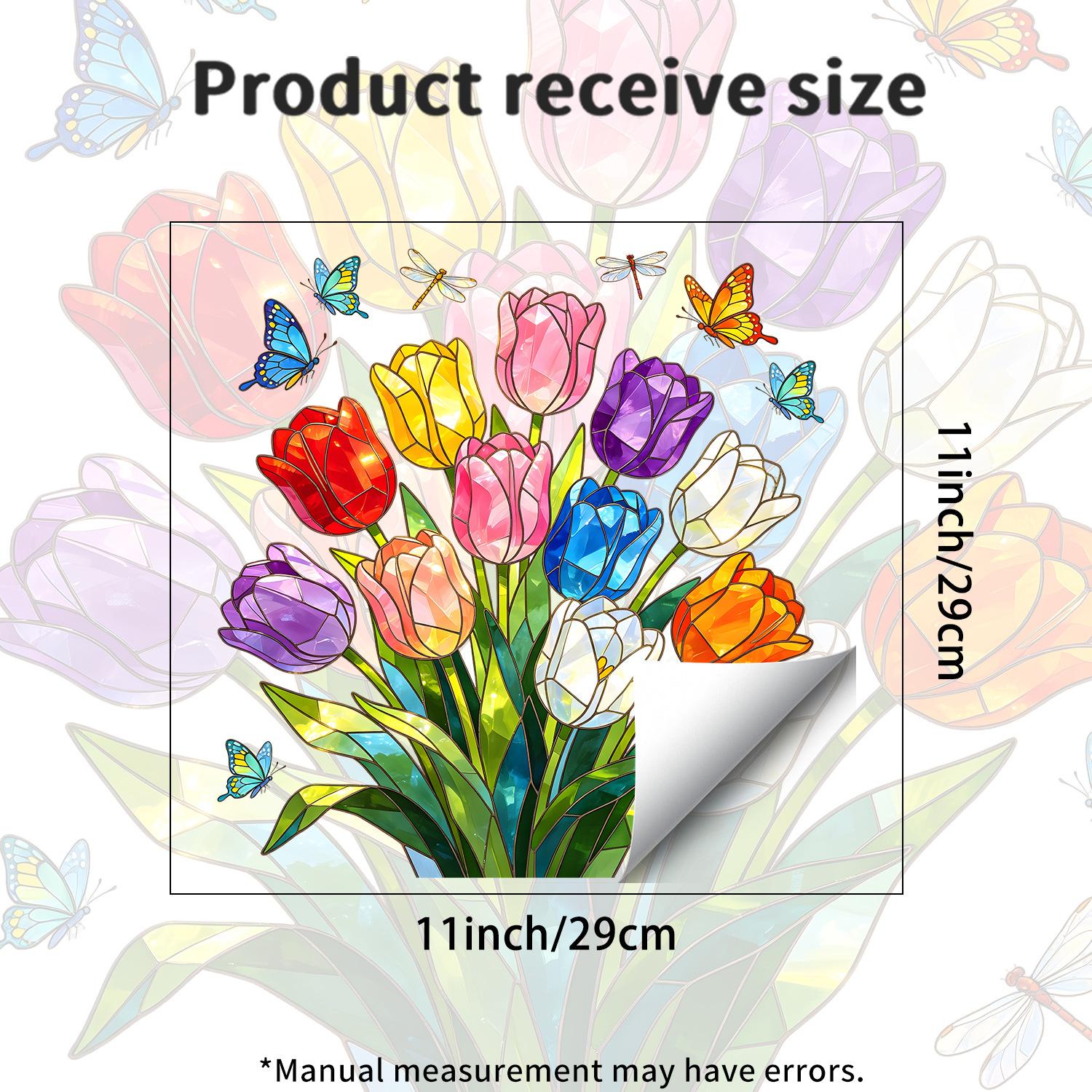 

Creative Painted Glass Tulip Static Cling Wall Sticker No Residue for Kitchen Bathroom Home Decor 29x29cm разноцветный