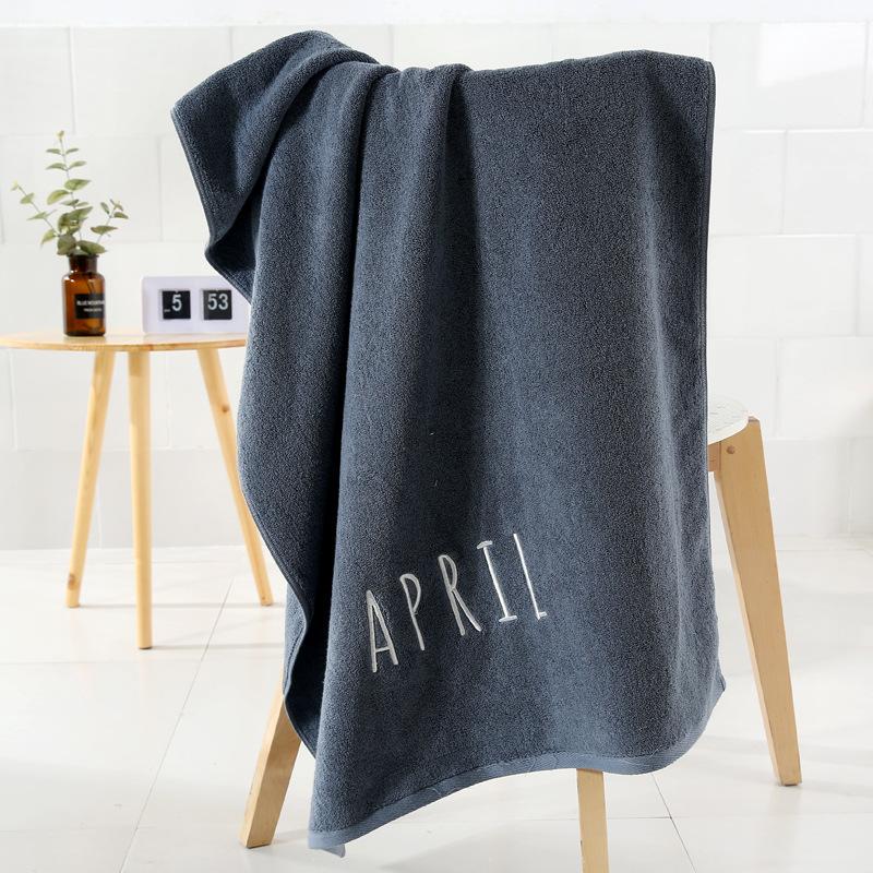 Pure Cotton Bath Towel Embroidery Month White Gray Large Bath Towel Thickened Soft Water Absorption Without Hair Loss Creative Embroidery