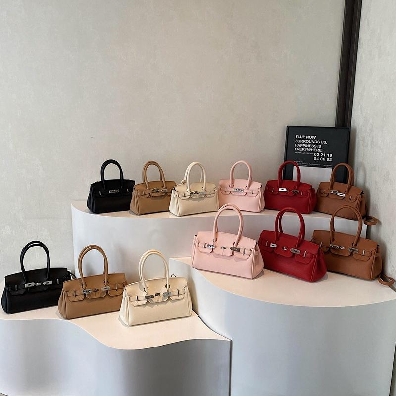 New fashionable lychee pattern lock platinum bag classic portable shoulder women's bag