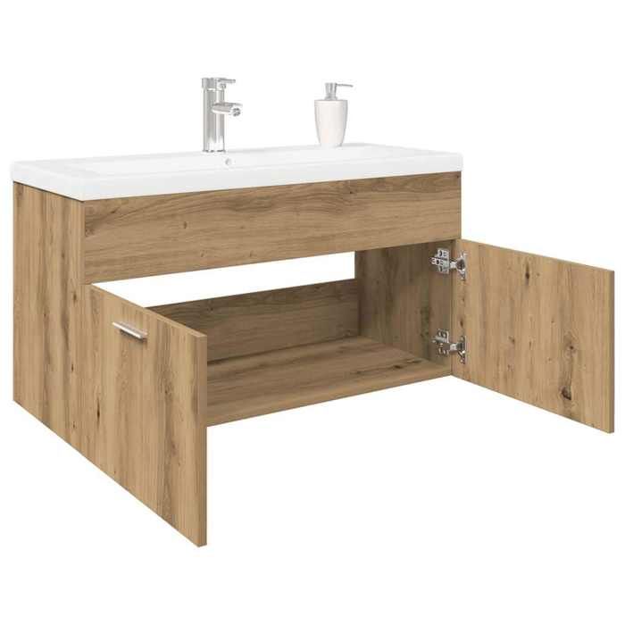 VidaXL Meuble lavabo et bassin intégré chêne artisanal bois ingénierie, armoire lavabo de salle de bain, meuble de salle de 3328910