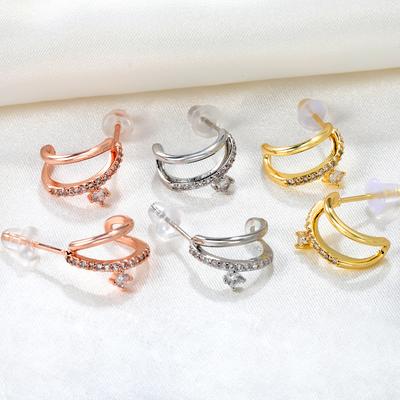 Delicate Shining Crystal Zircon Titanium Steel Hoop Earrings Piercing Ear Clips Minimalist Fashion Jewelry For Women Party Gifts
