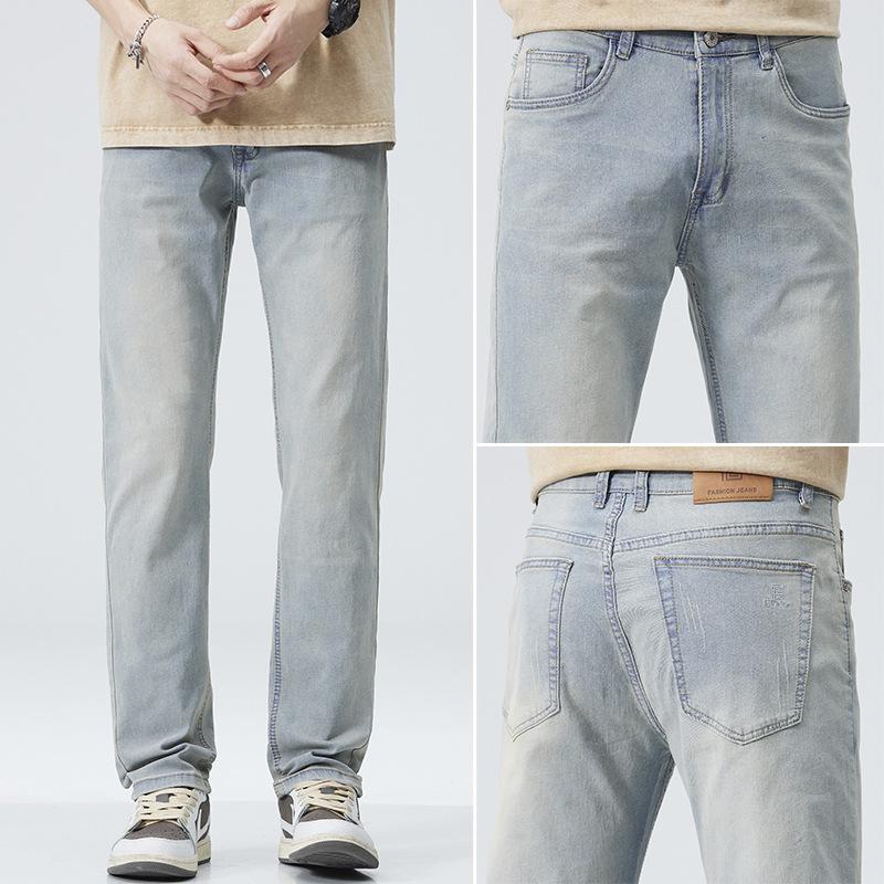 

American straight-leg slim jeans, summer thin jeans, men s slim-fit casual straight-leg loose trousers, trendy 40 темно-синього кольору