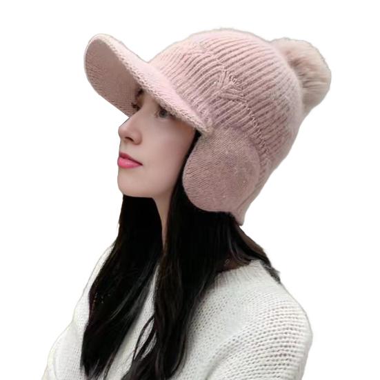 Knitting Hat Solid Color Plush Ball Decor Ear Protection Winter Hat Winter Thickened Warm Windproof Hat Headwear