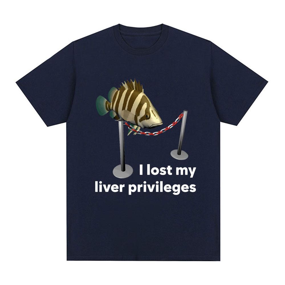 

Funny I Lose My Liver Privileges Cursed Fish Meme T Shirt Men s Vintage O-Neck Fashion T-shirts Casual Cotton Harajuku T Shirts 3XL