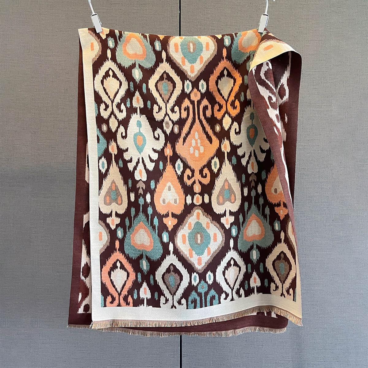 

Imitation Cashmere Length Tassel Scarf Women s Retro Print Warps Autumn/Winter Warm Thick Shawl Coldproof Blanket