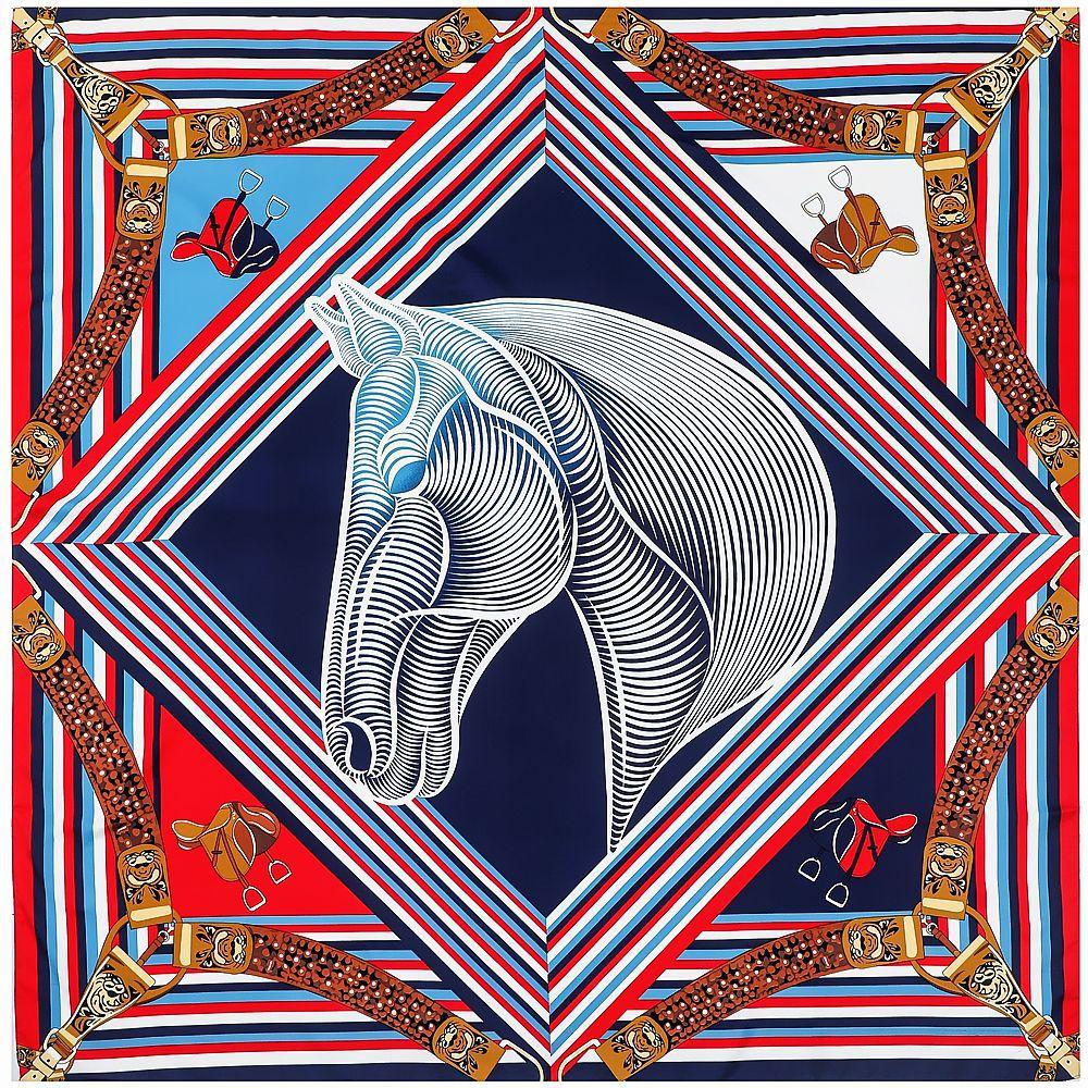 130cm European Retro Geometric Stripe Horse Head War Horse Women's Fashion Decoration Scarf Silk Scarf