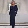 2024 Autumn Women's Slim Knit Top & Hip-Wrapping Long Skirt Two-Piece Set
