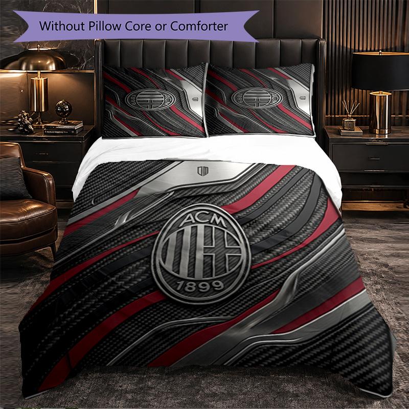 Set Lenzuola AC Milan Modello 3 Pezzi Morbida Copripiumino in Microfibra con Federe per Camera da Letto