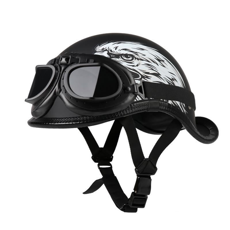 VGV Motorcycle Half Helmet Goggles Included Electric Vehicle Bike Riding Locomotive for Cruiser Retro Man Women Scooter Street