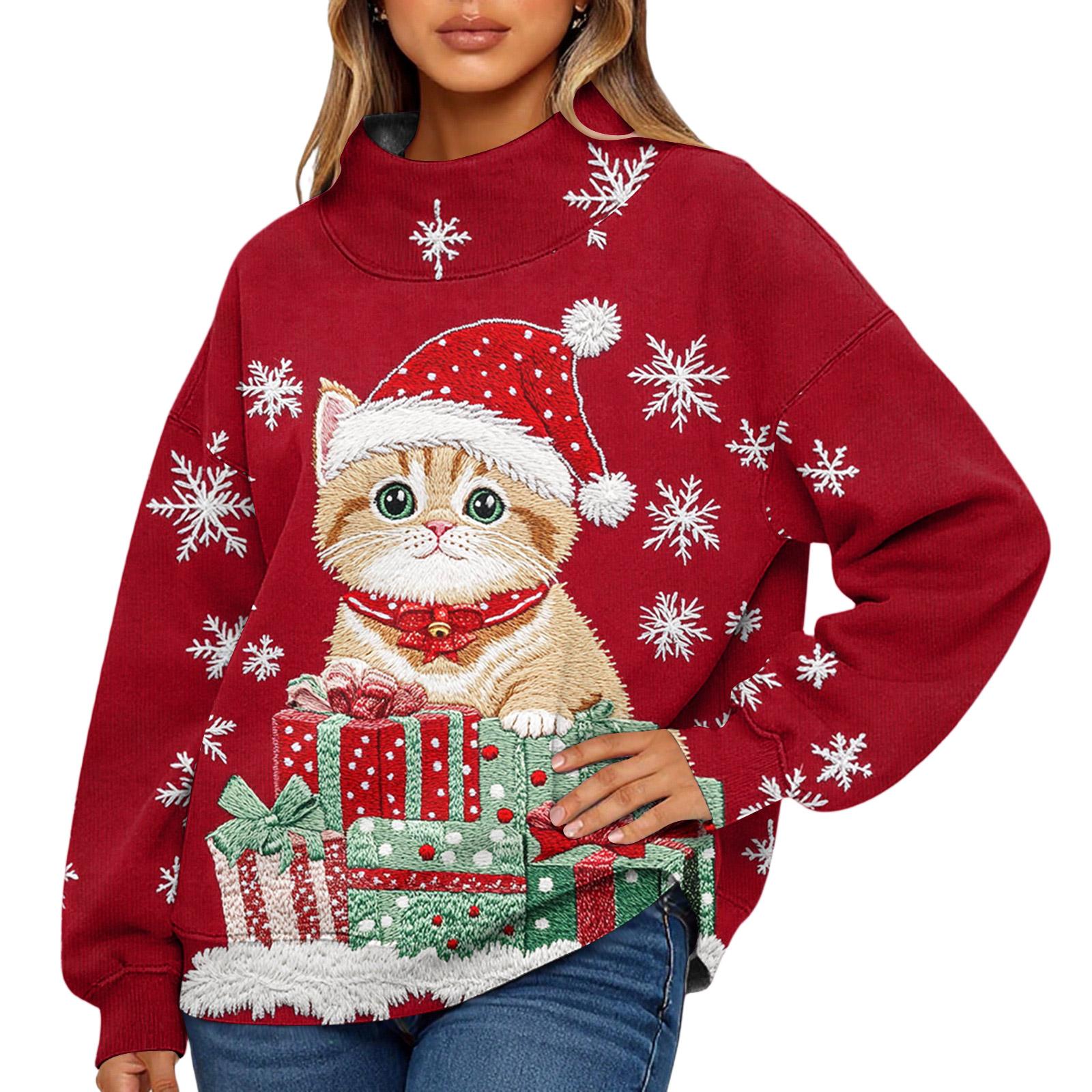 

Женский модный рождественский свитшот с длинными рукавами и высоким воротом M