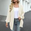 Women Autumn Winter Lantern Long Sleeve Cardigan Sweater Open Front Solid Color Mid-length Knitting Coat Streetwear