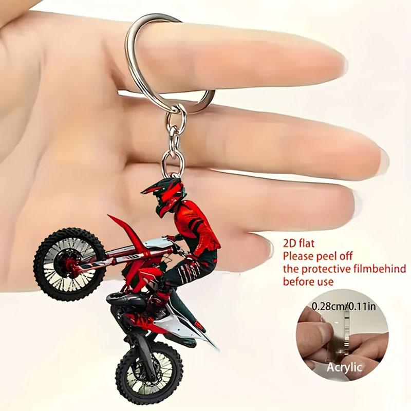 1 Motorrad 2D flacher Acryl-Schlüsselanhänger - Motorrad-Stuntfahrer-Design, Motorrad-Schlüsselanhänger, Auto-Schlüsselanhänger, Motorrad-Enthusiasten