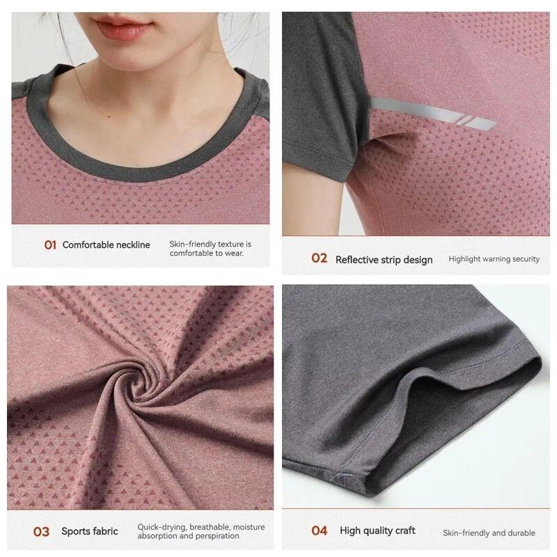 Women's Quick Dry Sport T-shirt Elastic Tights Breathable Workout Fitness Running Hiking Gym Clothing Shirt