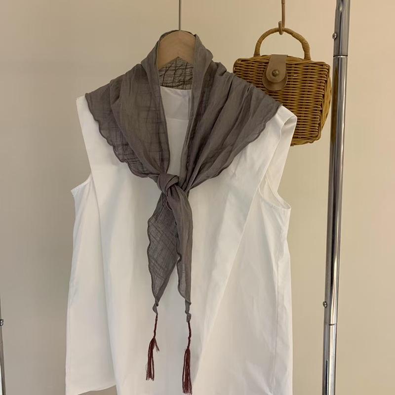 Korean Dongdae Gate Knocks On Fashionable Solid Color Cotton Linen Scarf for Women with Fashionable Versatile Retro Literary Exterior Shawl