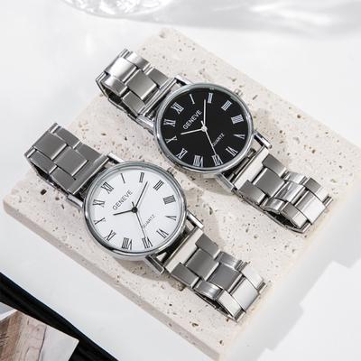 Chic Men's Quartz Watch Sleek Stainless Steel Band Watch GENEVE Design Black & White Dial Stylish Precise Wristwatch