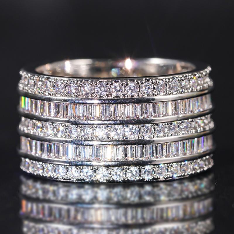 Huitan Multi-layer Shiny Cubic Zirconia Rings for Women Bright Delicate Finger Accessories New Trendy Attractive Wedding