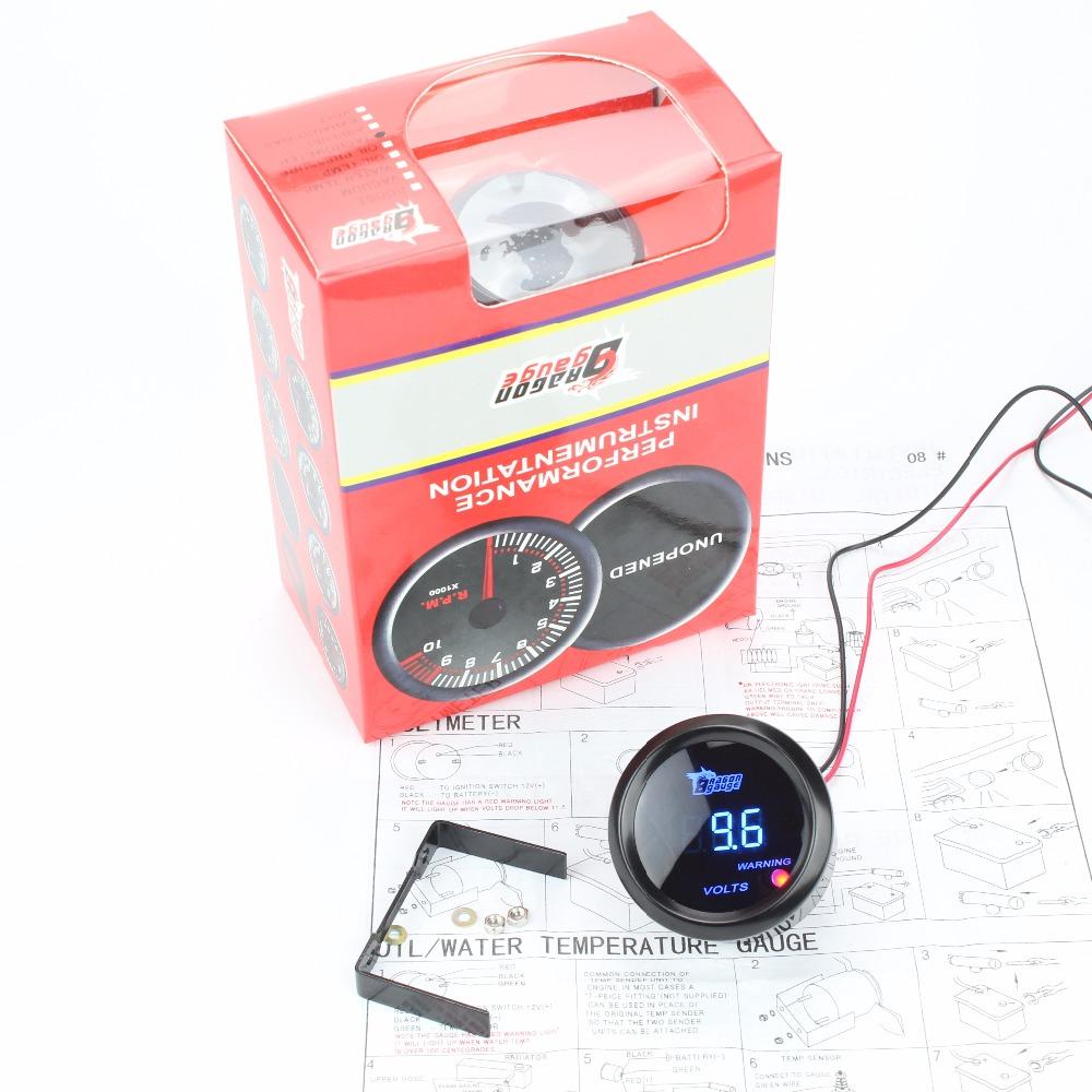 Dragon Gauge Car Gauge 2" 52mm VOLTS Gauge Car Voltage Meter Blue LED Black Shell Automotive Gauges Digital Display 12V Vehicle