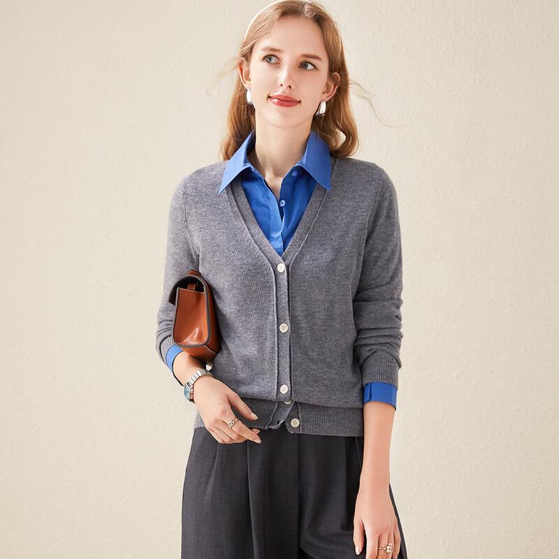 TUHUANG Women's Pure Wool V-Neck Cardigan Sweater