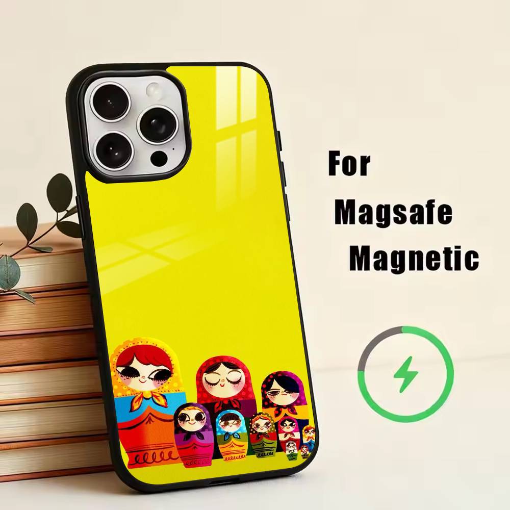 Cute Russian Doll Art Phone Case For iPhone17,16,15,14,13,12,11 Plus,Pro Magnetic with Magsafe Wireless Charging