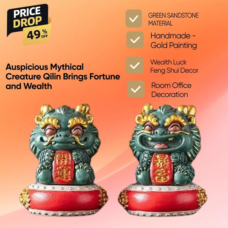 Mascot Kirin sculptures and figurines Chinese Wealth Attracting Beast Home Room Office Wealth Luck Feng Shui Decor a pair