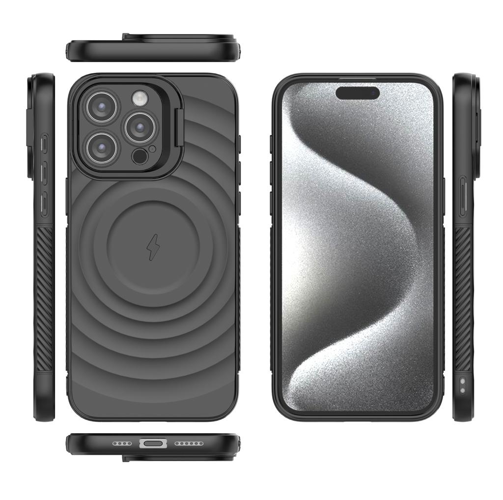 For iPhone 16 Pro Max Case PC Kickstand Ripple Texture TPU Phone Cover Compatible with MagSafe
