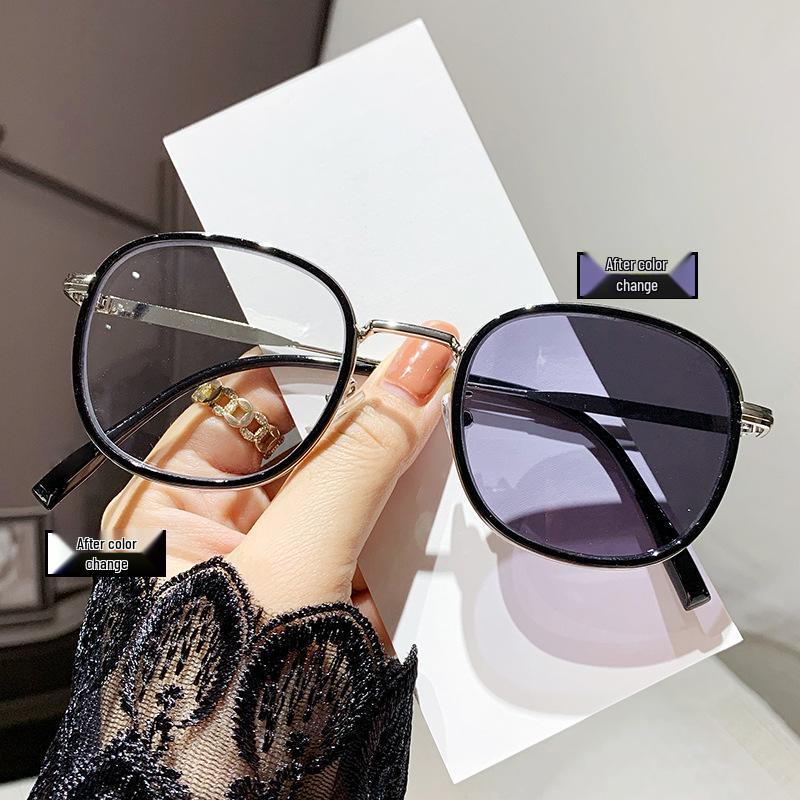 Chestnut Brown Anti-Blue Light Photochromic Lenses Eyeglasses with Advanced Skin-Whitening, Student Style, Myopia Correction