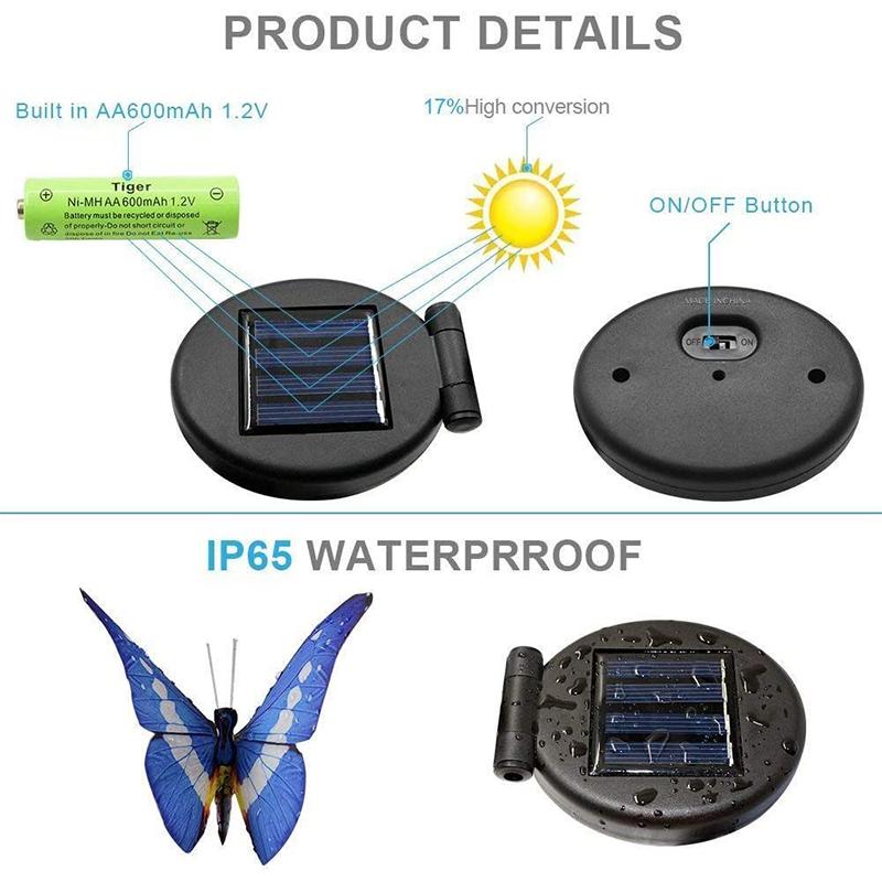 3 Pack Butterfly Solar Garden Light Outdoor Solar Stake Light Wielokolorowe zmieniające się oświetlenie ogrodowe LED na ścieżkę trawnika na podwórku Patio