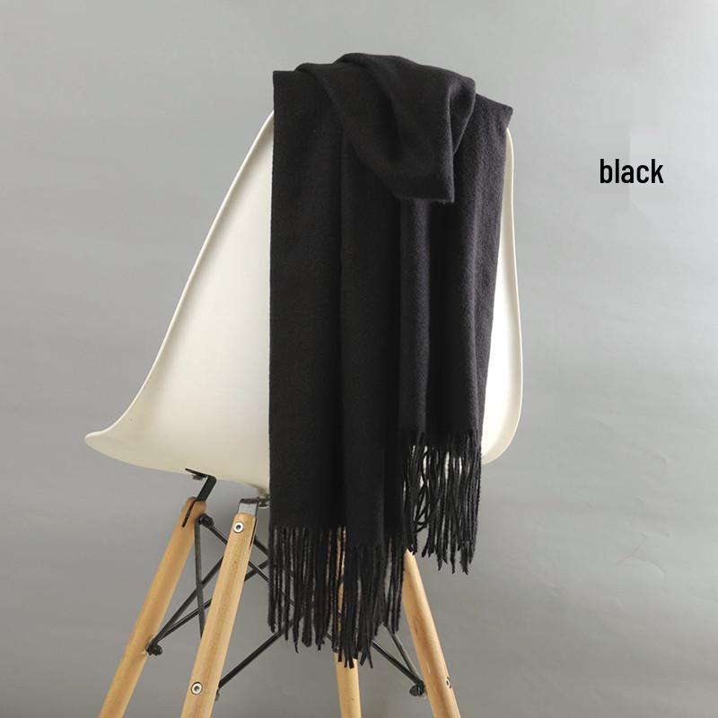 White Cashmere Scarf: Thickened, Solid Color, Versatile for Women & Men, Perfect for Autumn & Winter