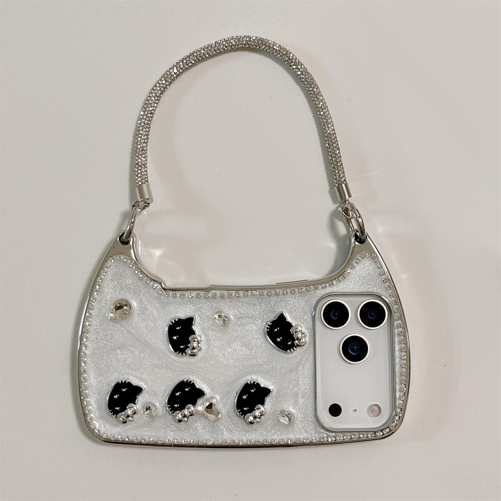 Husă de umăr cu cristal și pisoi 3D pentru seria iPhone 12-17 — Curea reglabilă sclipitoare, Design de lux