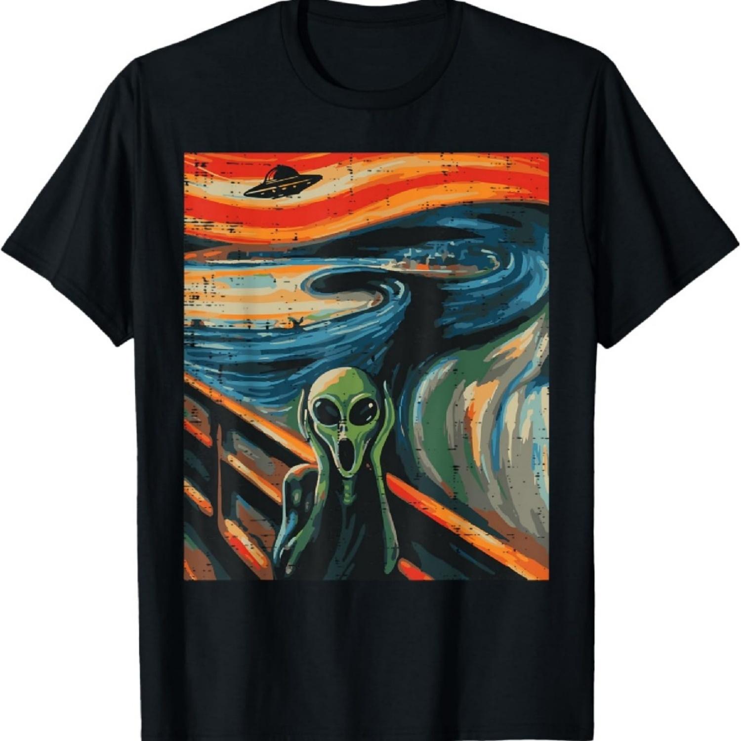 Инопланетный крик Живопись Смешное НЛО Космическое искусство Женская Мужская Детская Футболка S