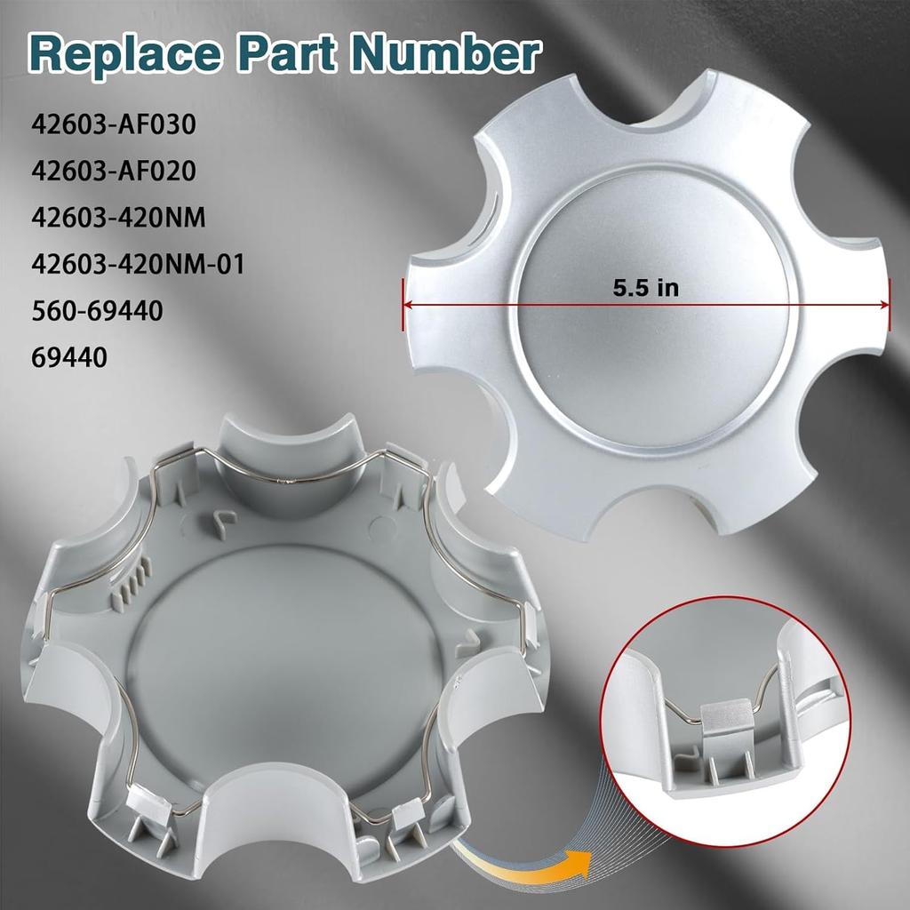 4 PCS Wheel Center Hub Caps Compatible With 6 Lugs Tundra 17" 5 Twin Spoke Silver Wheels 2003-2006, Sequoia 17" 5 Twin Spoke Silver Wheels 2003-2007