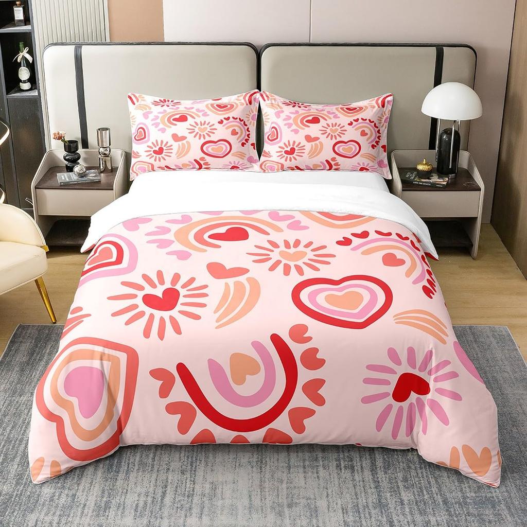 Rainbow Love Heart Duvet Cover For Kids Boys Girls Queen Size Lightweight Quilt Covers Colorful Love Hearts Bedding Set No Quilt