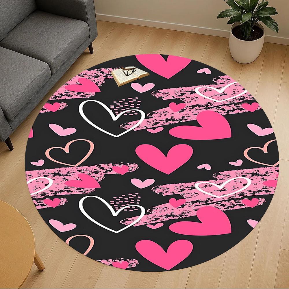 1pc Hearts Love Round Chair mat office Area Rug - Non-Slip, Floor Mat for Office, Bedroom, and Indoor Decor p127130