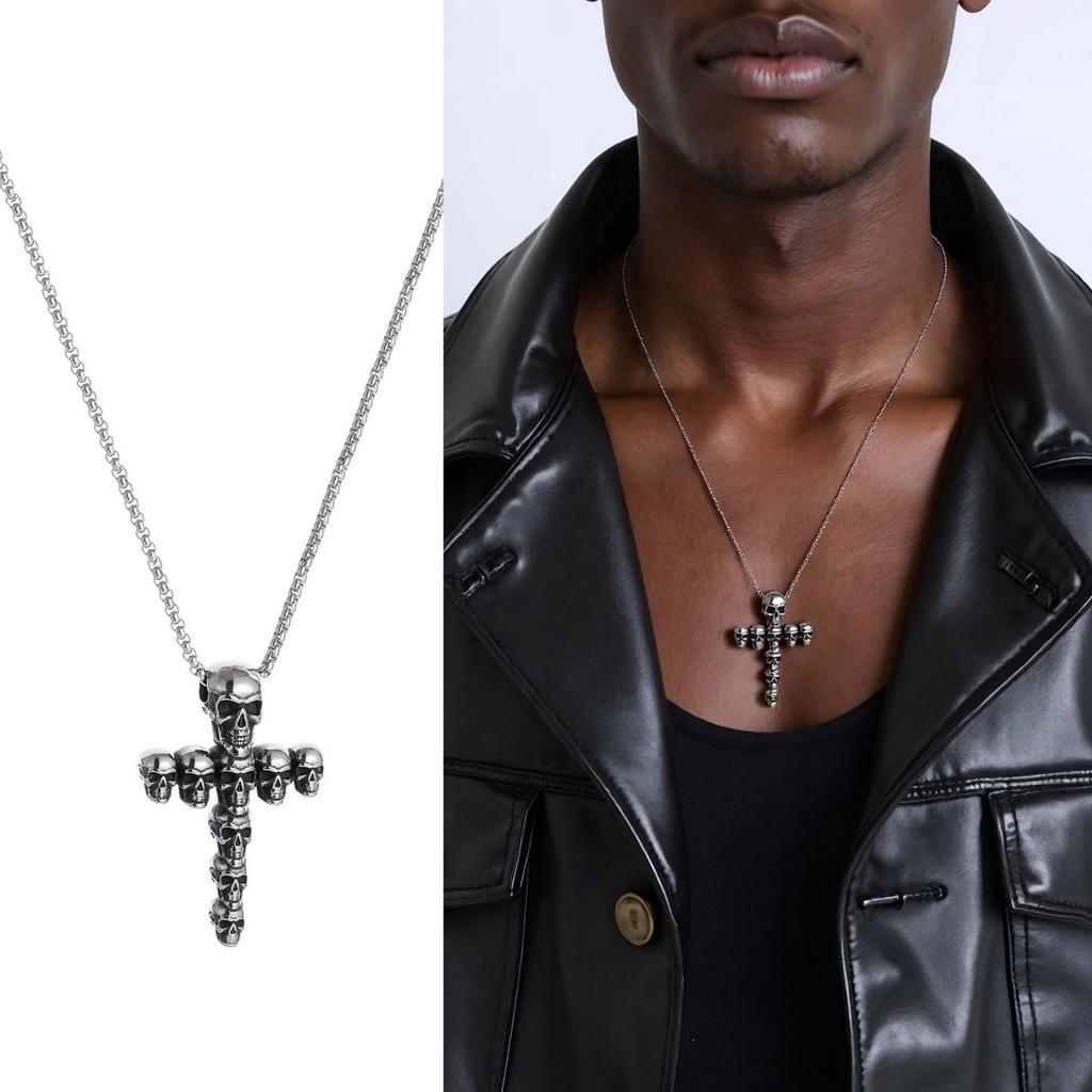Vintage Skull Cross Pendant Necklace Gothic Jewelry With Adjustable Chain Unique Skull Jewelry Gift For Men And Women