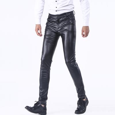 Pánské kožené kalhoty Skinny Fit elastický styl Móda PU kožené kalhoty Moto kalhoty Tenké Streetwear