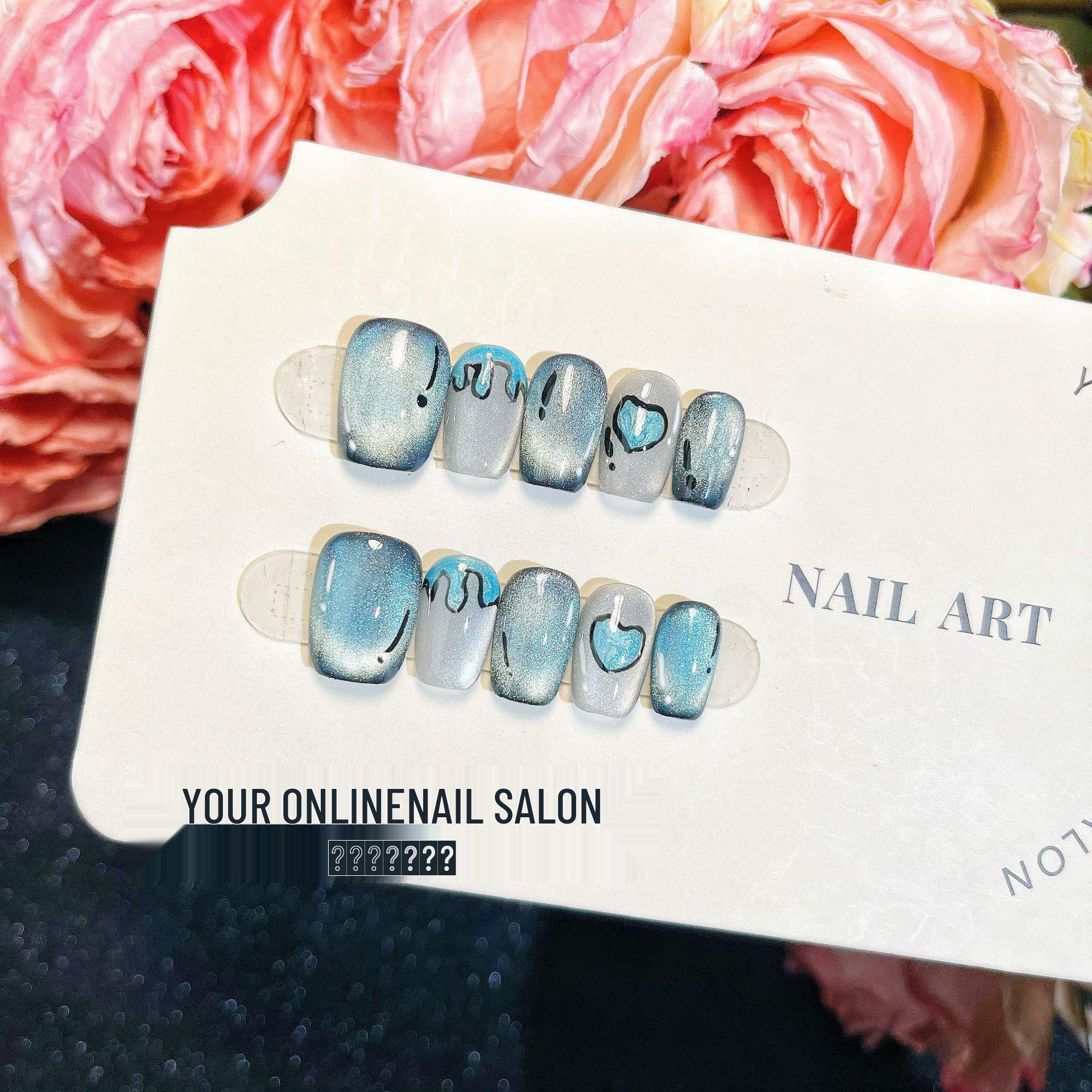 

Смурф Кристаллический Кошачий Глаз Короткие Накладные Ногти - Европейский и Американский Стиль Патчи для Нейл-Арта Extra Small