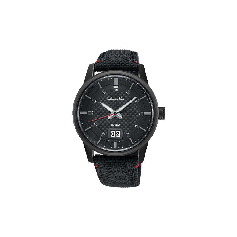 SEIKO Quartz Series Movement Quartz Black Textured Dial Quartz Canvas Strap Men s Watch Black Dial SUR271P1 чёрный