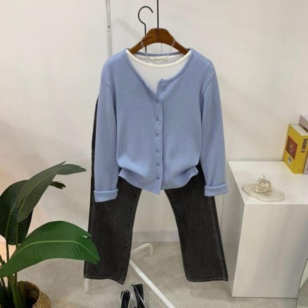 C S In The Room Soha Ribbed Long Sleeve Knit Cardigan 5Color