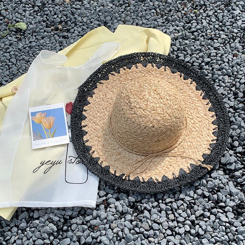 Flat Hat Raffia Woven Flat Straw Hat Top Hat Summer Shade Seaside Vacation Beach Hat Wholesale Sun Hat Elegant
